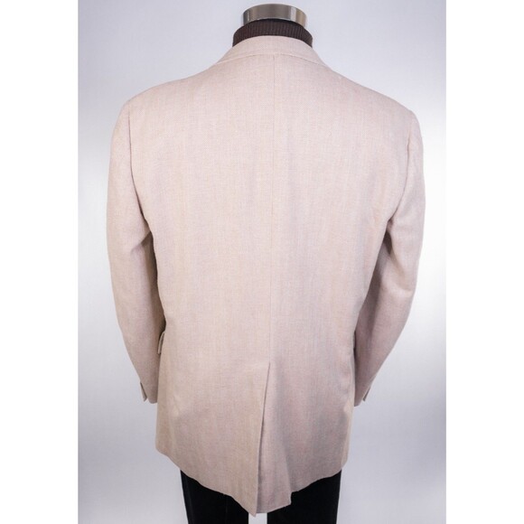 Hart Schaffner Marx Sports Coat Jacket 2-Buttn Wool Beige Blazer 44L Herringbone - Picture 8 of 13